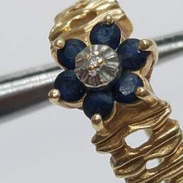 10K Gold Diamond & Sapphire Flower Sz 4.5 Ring 2.5g alternative image