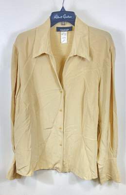Jones New York Womens Beige Long Sleeve Spread Collared Button-Up Shirt Size 18W