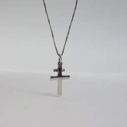 CJI 14k White Gold Melee Diamond 2 Cross Pendant Necklace 1.6g