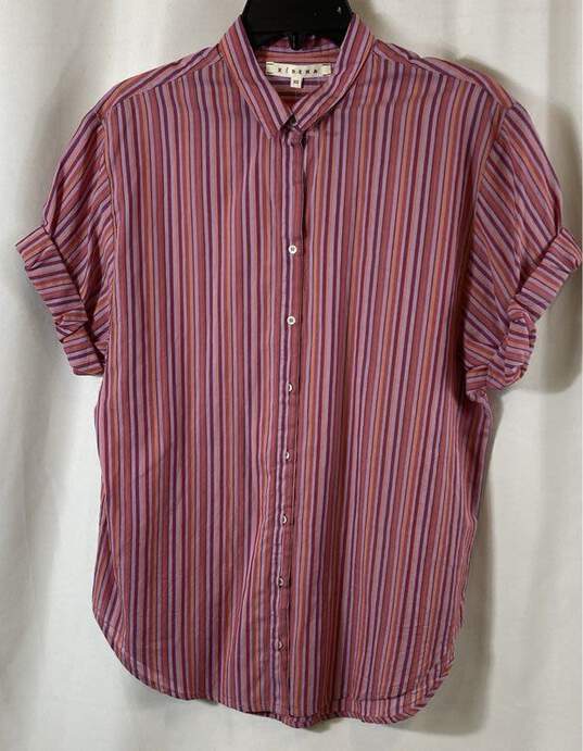 NWT Xirena Womens Multicolor Cotton Striped Collared Button-Up Shirt Size XS image number 1
