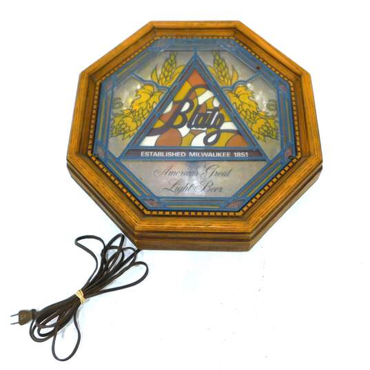 Vintage Blatz Beer Faux Stained Glass Octagonal Lighted Bar Ad Sign image number 1