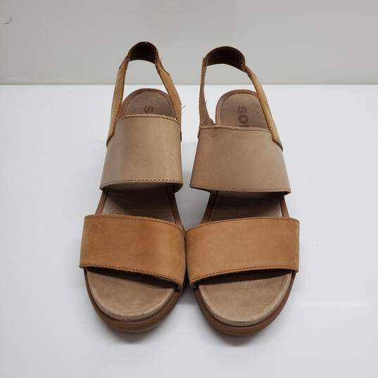 SOREL Tan Leather Open Toe Wedge Slingback Sandals WM Size 8.5 image number 1