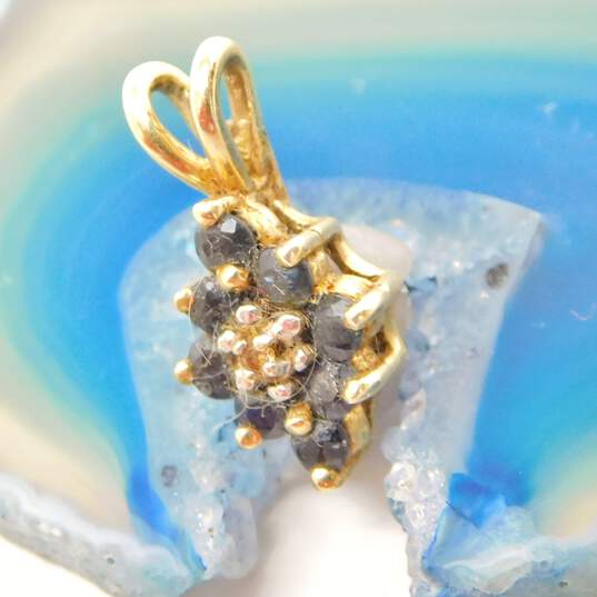 14K Gold Diamond Accent & Sapphire Cluster Pendant 1.4g image number 3