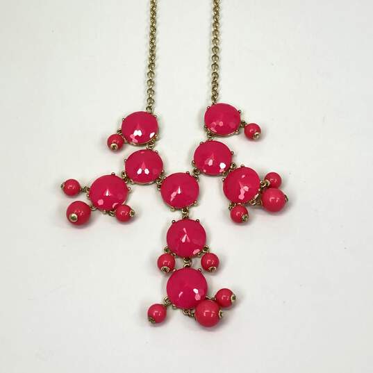 Designer J. Crew Gold-Tone Chain Red Round Bubble Chunky Beaded Necklace image number 2