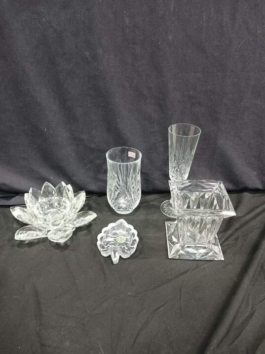 Cut Crystal Candle Holder, Vase & Cups Assorted 5pc Lot image number 1