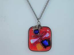 Sterling Silver Dichroic Glass Pendant & Open Work Dome Ring 30.3g alternative image
