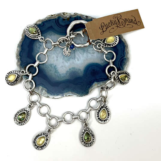 Designer Lucky Brand Silver-Tone Waterdrop Crystal Stone Charm Bracelet image number 1