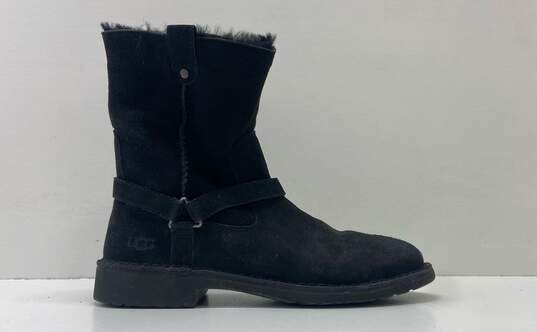 UGG Black Suede Shearling Ankle Zip Boots Shoes Size 7.5 B image number 1