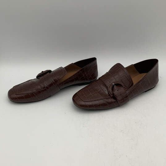 Womens Brown Leather Almond Toe Buckle Slip On Loafer Shoes Size 10 image number 3