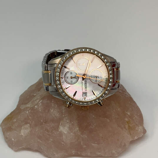 Designer Seiko Two-Tone Rhinestone Chronograph Round Dial Analog Wristwatch image number 1