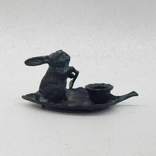 Vintage Bronze Rabbit Paddling On Leaf Boat Candle Holder image number 4