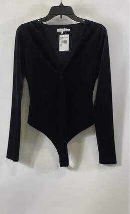 NWT Good American Womens Black Long Sleeve V-Neck One-Piece Bodysuit Size 2