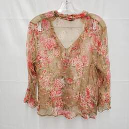J.P. Peterson WM's 100% Silk Floral Pink & Beige Blouse Size 16 alternative image