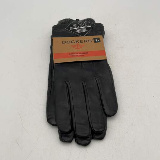 NWT Dockers Mens Black Leather Work With Touchscreen Device Fitted Gloves Size L image number 1