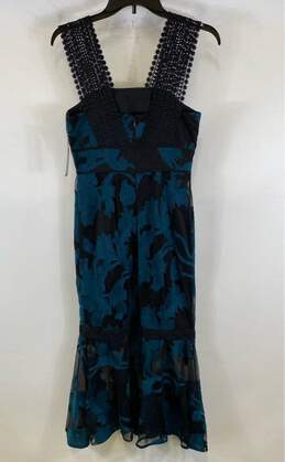 NWT Tahari Womens Blue Sleeveless Embroidered Mesh Lace Sheer Mermaid Dress Sz 0 alternative image