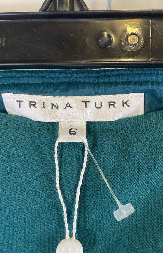 NWT Trina Turk Womens Teal Flat Front High-Waisted Flared Leg Dress Pants Size 6 image number 4