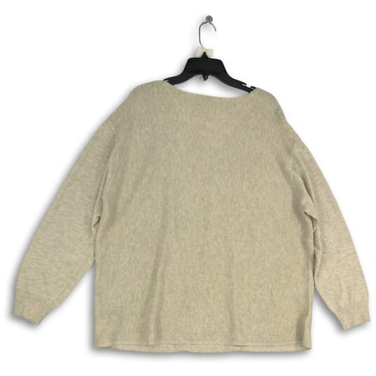 NWT Ella Moss Womens Light Gray Knitted V-Neck Pullover Sweater Size XXL image number 2