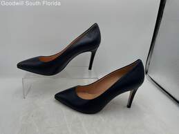 Womens Blue Leather Almond Toe Stiletto Pump Heels Size 7.5