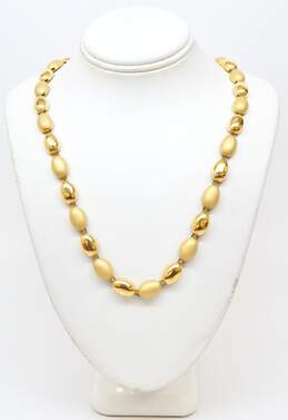 Trifari Goldtone Brushed Ovals Linked Necklace & White Cabochon Post Earrings alternative image