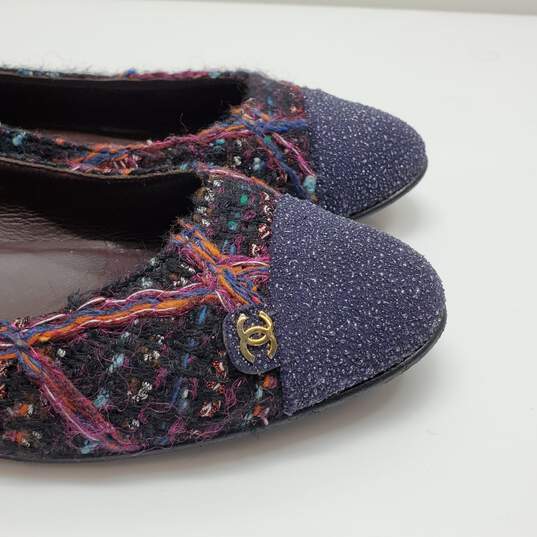 CHANEL Purple/Multi Tweed Cap Toe Flats WM Size 38.5 image number 8