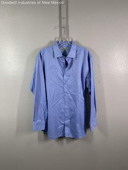 Murano Mens Blue Slim Fit Non Iron Collared Long Sleeve Dress Shirt Size 17/34