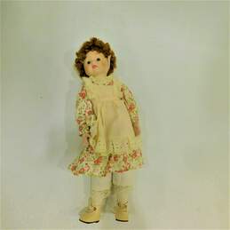 Vintage 15inch Porcelain Doll Short Curly Red Hair Brown Eyes Floral Dress