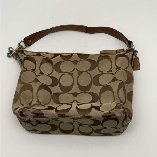 Womens Carly F13082 Tan Signature Print Single Strap Zip Shoulder Bag image number 2