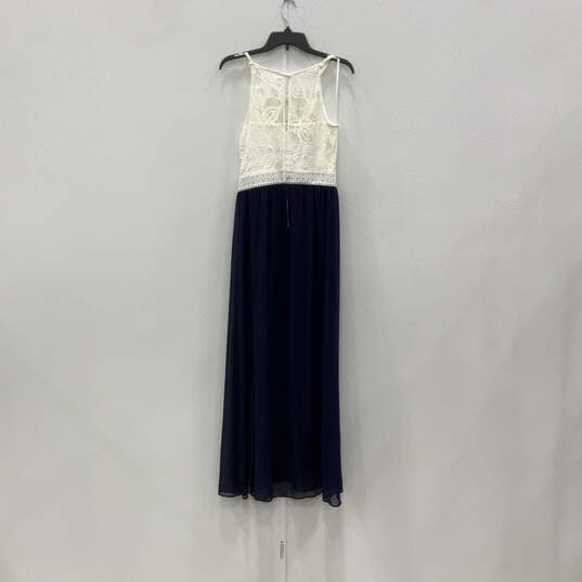 NWT Womens Blue White Sleeveless Lace Round Neck Long Maxi Dress Size Large image number 2