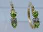 14K Gold Peridot Faceted Hearts & Sapphire Accented Hoop Earrings 3.8g image number 1