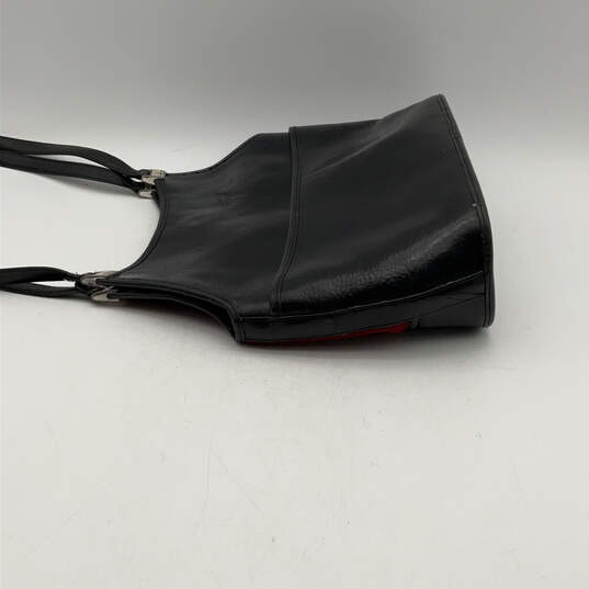 Womens Black Red Leather Inner Pockets Double Handle Shoulder Bag Purse image number 3