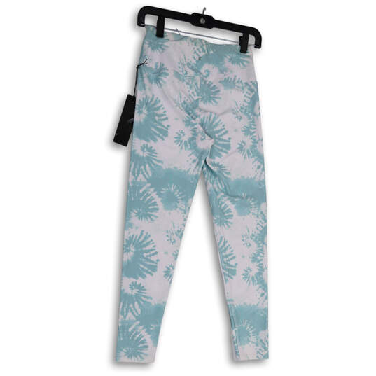 NWT Womens Blue White Printed Elastic Waist Compression Leggings Size S image number 1