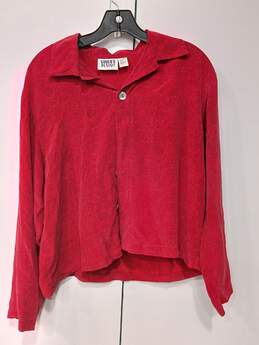 Chico's Design Red Long Sleeve Button Up Silk Shirt Size 2