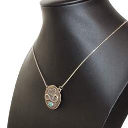 Artisan Signed Sterling Silver Turquoise Pendant Necklace 16" alternative image