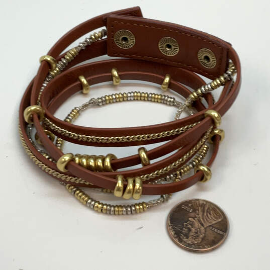 Designer Stella & Dot Maize Gold-Tone Leather Adjustable Wrap Bracelet image number 2