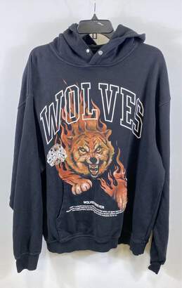 Darc Sport Mens Blue Graphic Print Wolves Club Pullover Hoodie Size XL