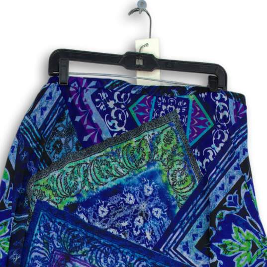 Womens Blue Green Printed Elastic Waist Flat Front Pull-On A-Line Skirt Size 3 image number 4