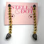 Designer Stella & Dot Gold-Tone Hematite Crystals Linear Dangle Earrings image number 1