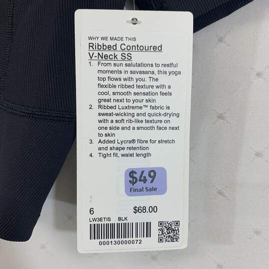 Buy the Women's Black Lululemon Ribbed Contoured Short Sleeve Crop Top, Sz.  6