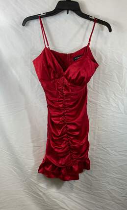 NWT B. Darlin Womens Red Satin Ruched Spaghetti Strap V-Neck Mini Dress Size 7/8