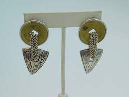Artisan Sterling Silver Chinese Coin Dangle Earrings 25.9g