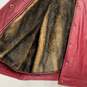 Vintage Terry Lewis Womens Red Leather Fur Collared Long Sleeve Jacket Size M image number 3