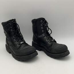 Womens Sydney Black Leather Lace Up Round Toe Ankle Biker Boots Size 9.5 alternative image
