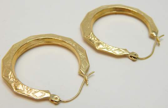 14K Yellow Gold Stamped Puffed Geometric Hoop Earrings 3.7g image number 2