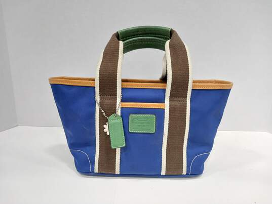 Authentic COACH Nylon Leather Trim Hampton Mini Blue Tote Bag Purse 6260 image number 3