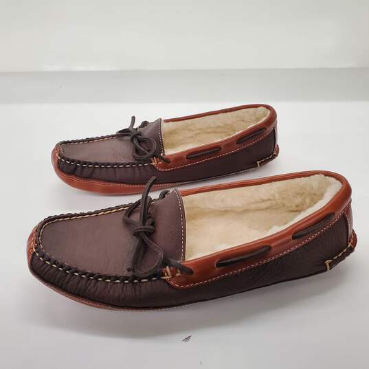 L.L. Bean Men's Bison Brown Leather Shearling Double Sole Slippers Size 8 image number 2