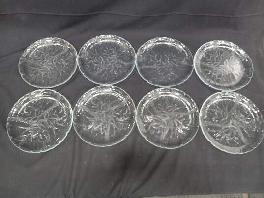 Vintage Set of Eight Cut Etched Glass Dinner Plates image number 1