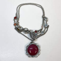 Designer Lucky Brand Silver-Tone Red Stone Adjustable Oval Pendant Necklace alternative image