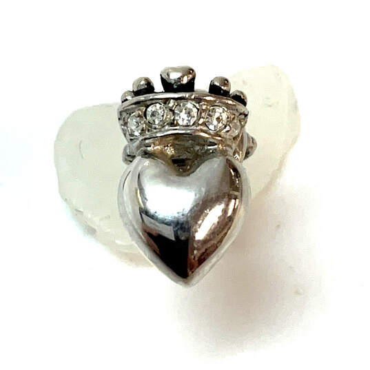 Designer Juicy Couture Silver-Tone Rhinestone Heart Crown Stud Earrings image number 2