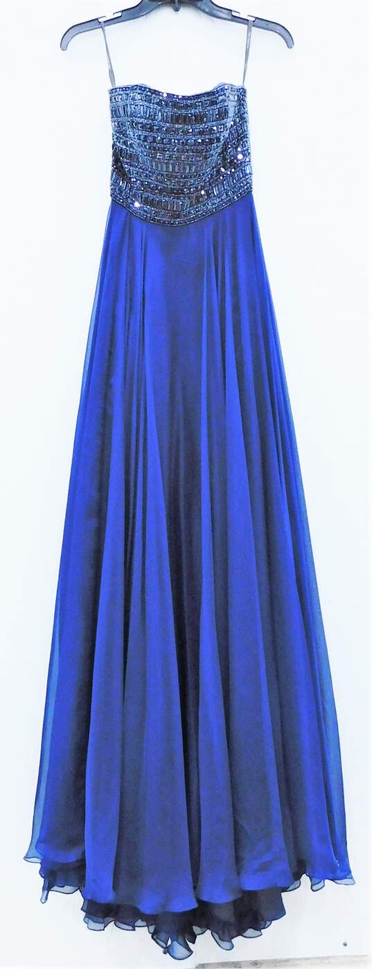 Royal Blue Chrome Beaded Ball Gown Womens SZ 00 image number 1