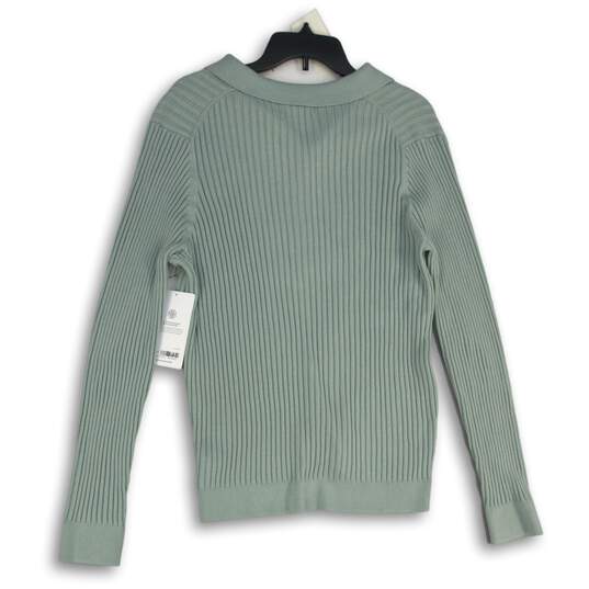 NWT Athleta Womens Sweet Bay Green Collared Long Sleeve Henley Sweater Size 1X image number 2